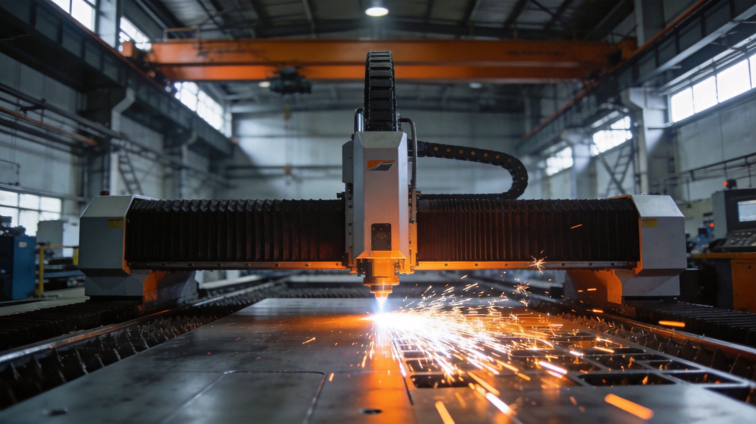 Inside a modern fiber laser cutting machine factory—professional industrial production environment