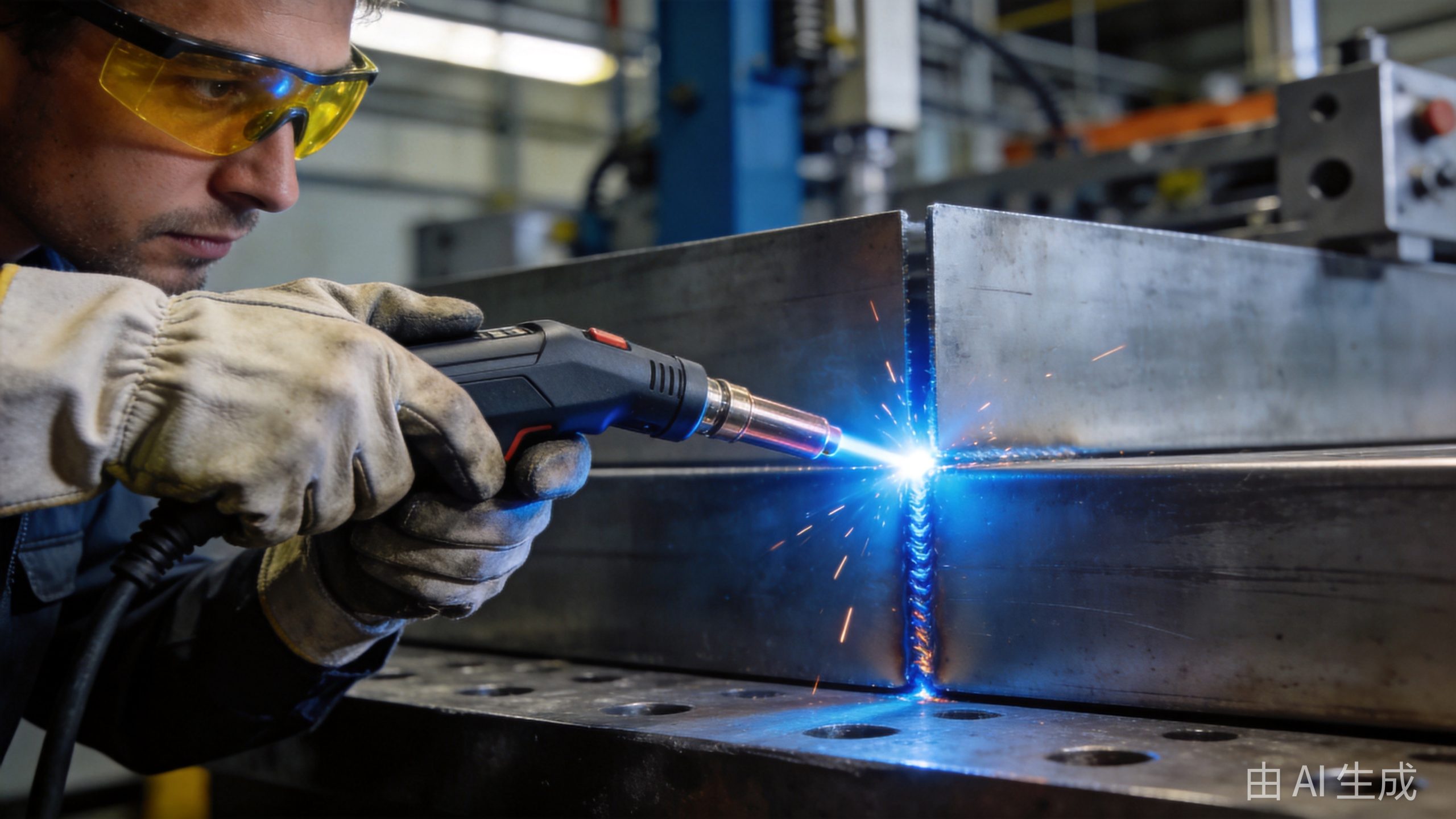 Handheld laser welding machine in industrial factory