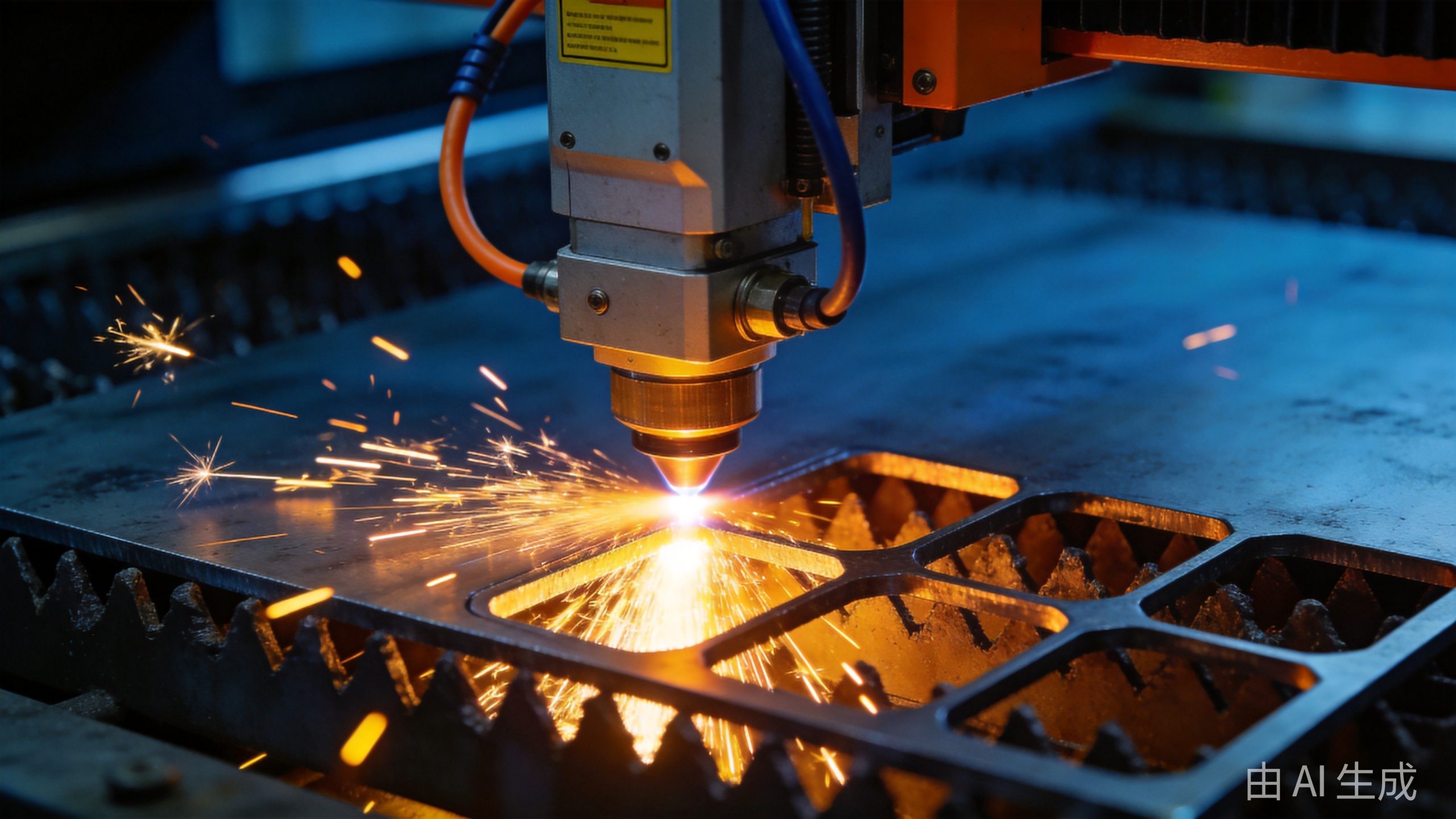 How does a fiber laser cutting machine work - laser cutting head in action